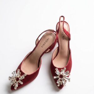 Crimson Starburst Crystal Slingback Kitten Heels