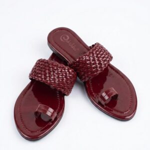 Maroon Woven Braid Kolhapuri Toe-Ring Flats
